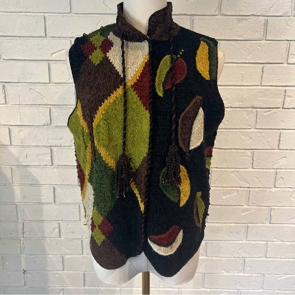 Vintage 90s Lisa Nichols Whimsical Argyle Leaf Sweater Vest Womens M